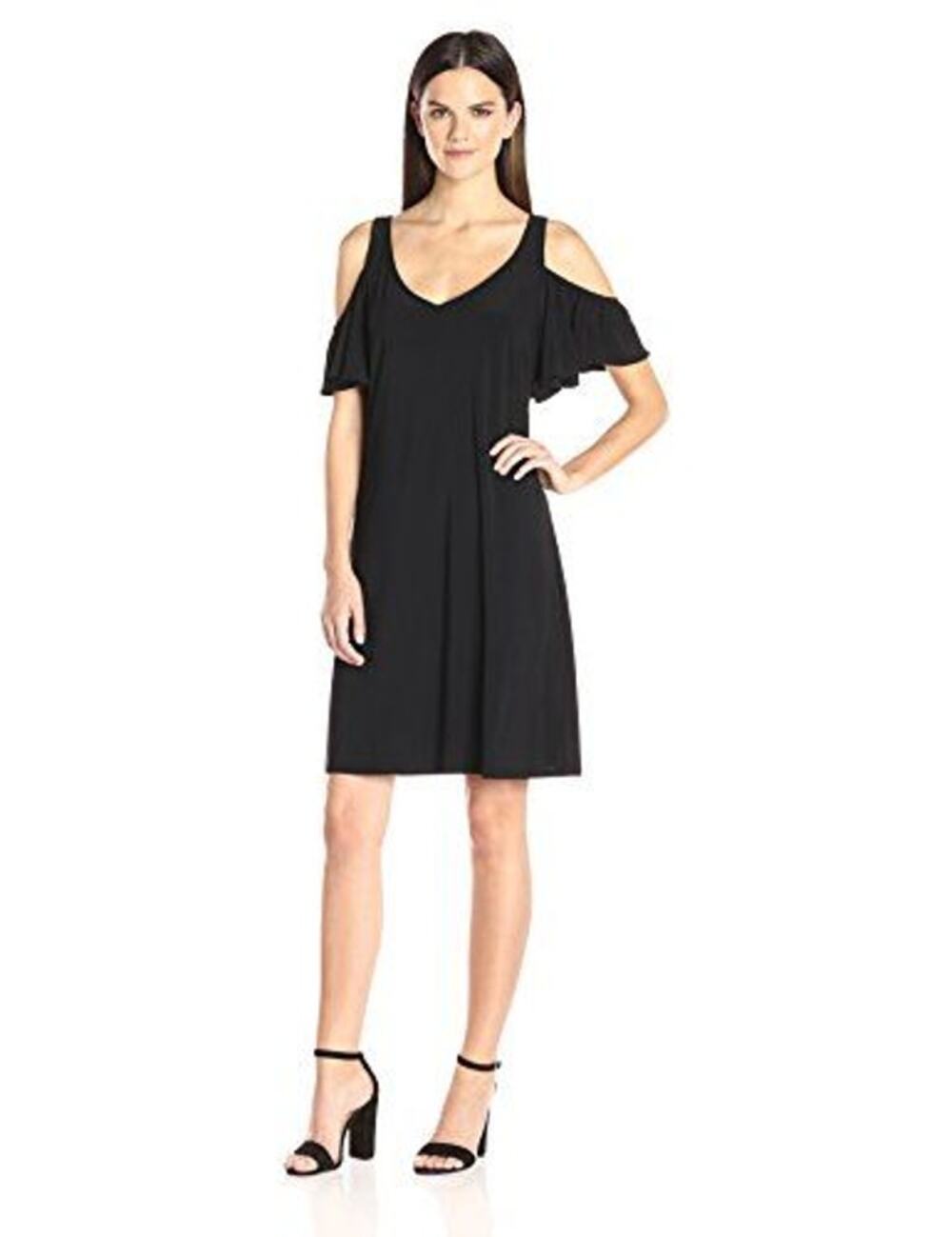 Kate & Mallory Black Cold Shoulder Flutter Sleeve A-Line Dress Women’s L EUC